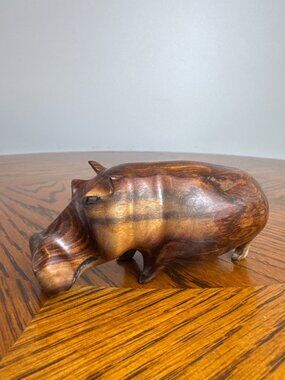 Vintage Hand Carved Wooden Hippo